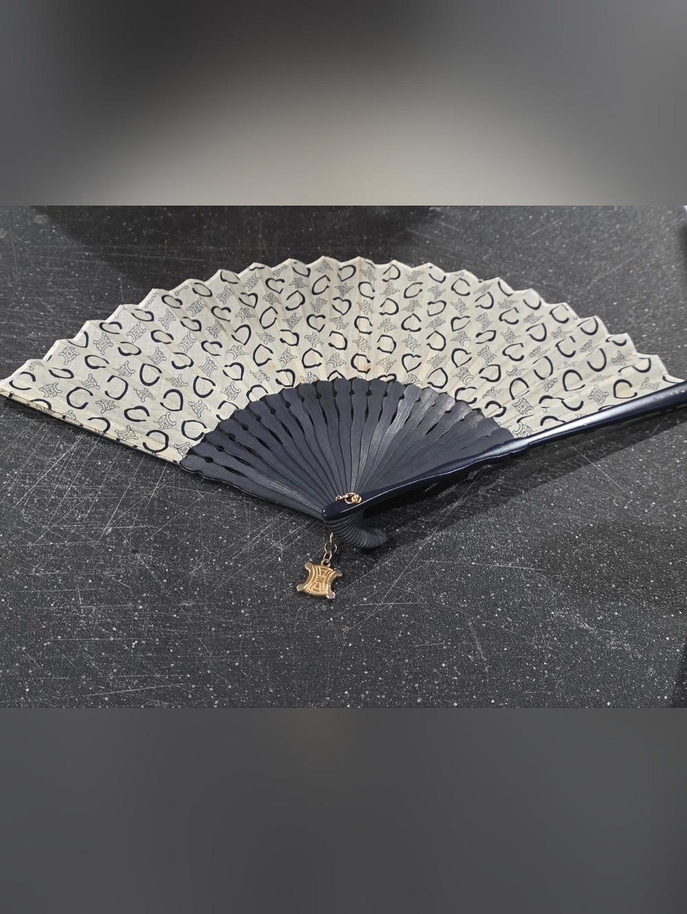 Celine Vintage Folding Fan With Dust Cover, Limited Edition And Rare 1997-2000